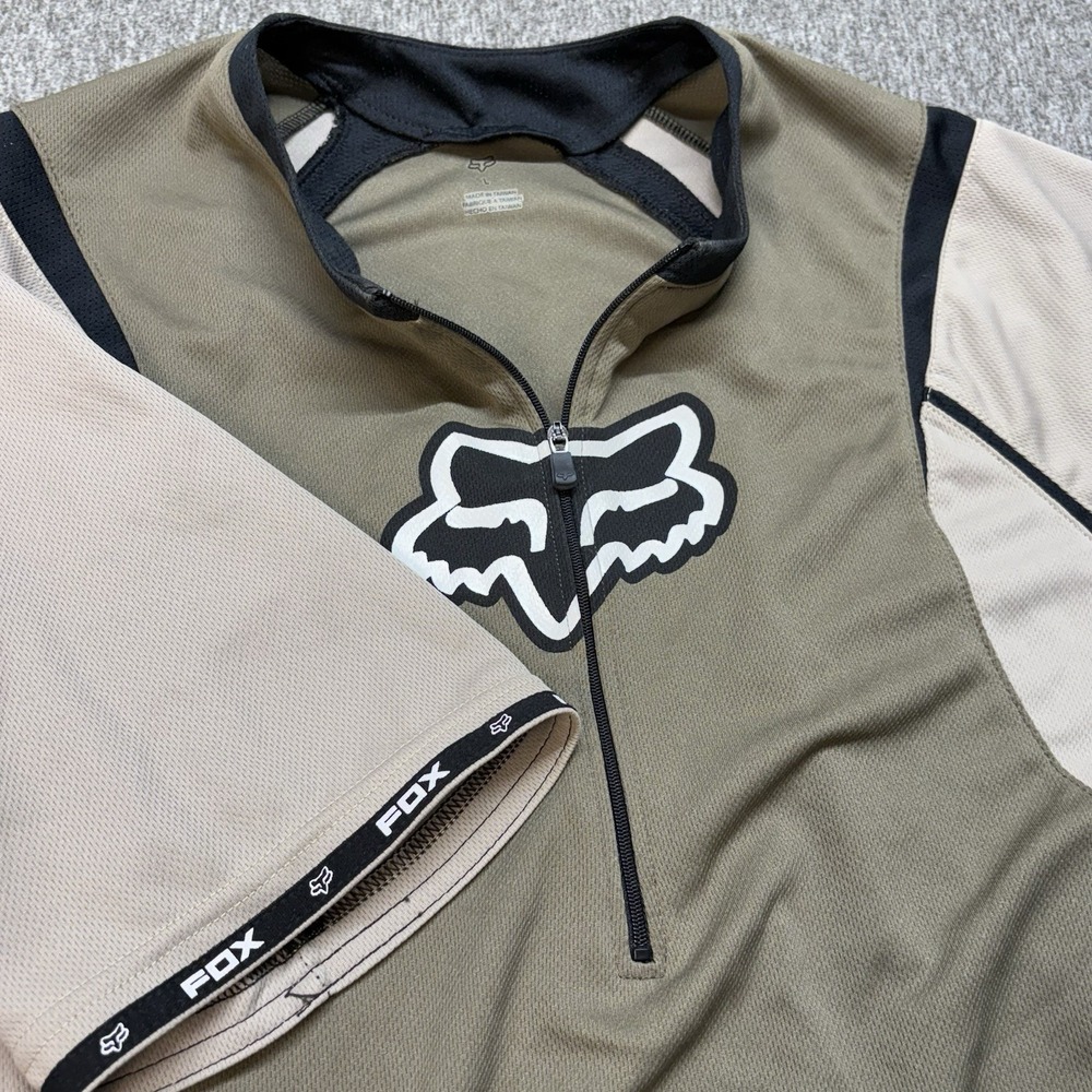 Fox Racing Cycling Jersey Men's L Short Sleeve Beige Black Y2K Vintage 1/2 Zip‎